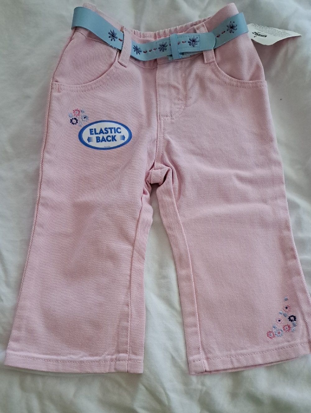 Lee Riders Girls' Light Pink Elastic Back Pants with Blue Belt